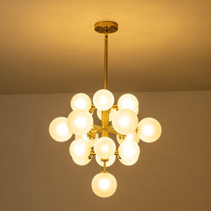 LightFixturesUSA - (OpenBox) Mid - Century Frosted Glass Bubble Tiered Sputnik Chandelier - Chandelier - Black - 