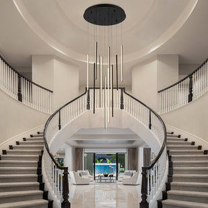 LightFixturesUSA - (OpenBox) Modern 12 - Light Black Cluster Tube LED Pendant Light - Chandelier - Black - 