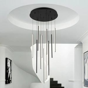LightFixturesUSA - (OpenBox) Modern 12 - Light Black Cluster Tube LED Pendant Light - Chandelier - Black - 