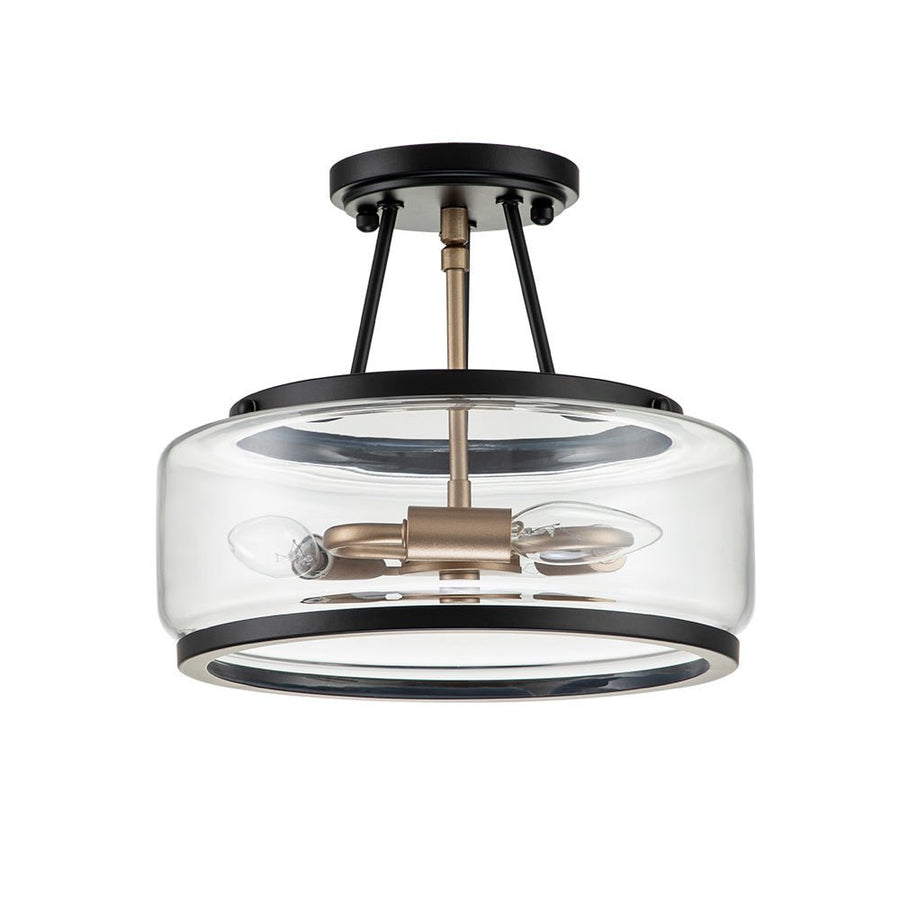 LightFixturesUSA - (OpenBox) Modern Farmhouse Drum Glass Semi Flush Mount - Ceiling Light - 