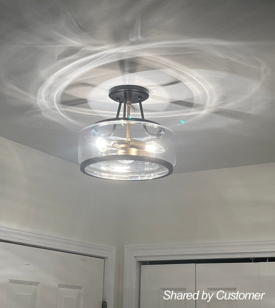 LightFixturesUSA - (OpenBox) Modern Farmhouse Drum Glass Semi Flush Mount - Ceiling Light - 