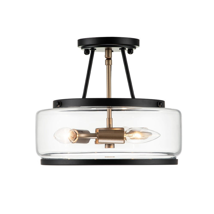 LightFixturesUSA - (OpenBox) Modern Farmhouse Drum Glass Semi Flush Mount - Ceiling Light - 