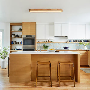 LightFixturesUSA - (OpenBox) Natural Wood Long Oval Dimmable LED Flush Mount - Ceiling Light - Included Control (3000K - 6000K) - 