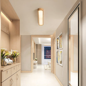 LightFixturesUSA - (OpenBox) Natural Wood Long Oval Dimmable LED Flush Mount - Ceiling Light - Included Control (3000K - 6000K) - 