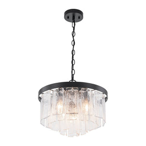 LightFixturesUSA - (OpenBox) Tiered Hammered Water Glass Round Semi Flush Mount - Ceiling Light - Black - 