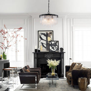 LightFixturesUSA - (OpenBox) Tiered Hammered Water Glass Round Semi Flush Mount - Ceiling Light - Black - 