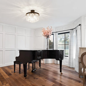 LightFixturesUSA - (OpenBox) Tiered Hammered Water Glass Round Semi Flush Mount - Ceiling Light - Black - 