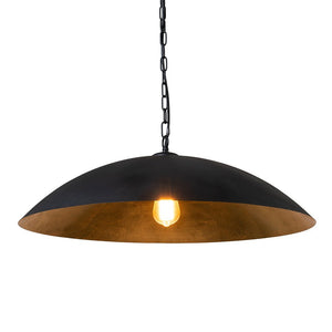LightFixturesUSA - (OpenBox) Vintage Oversized Flat Dome Metal Pendant Light - Chandelier - Black+Gold - 1 - Lt