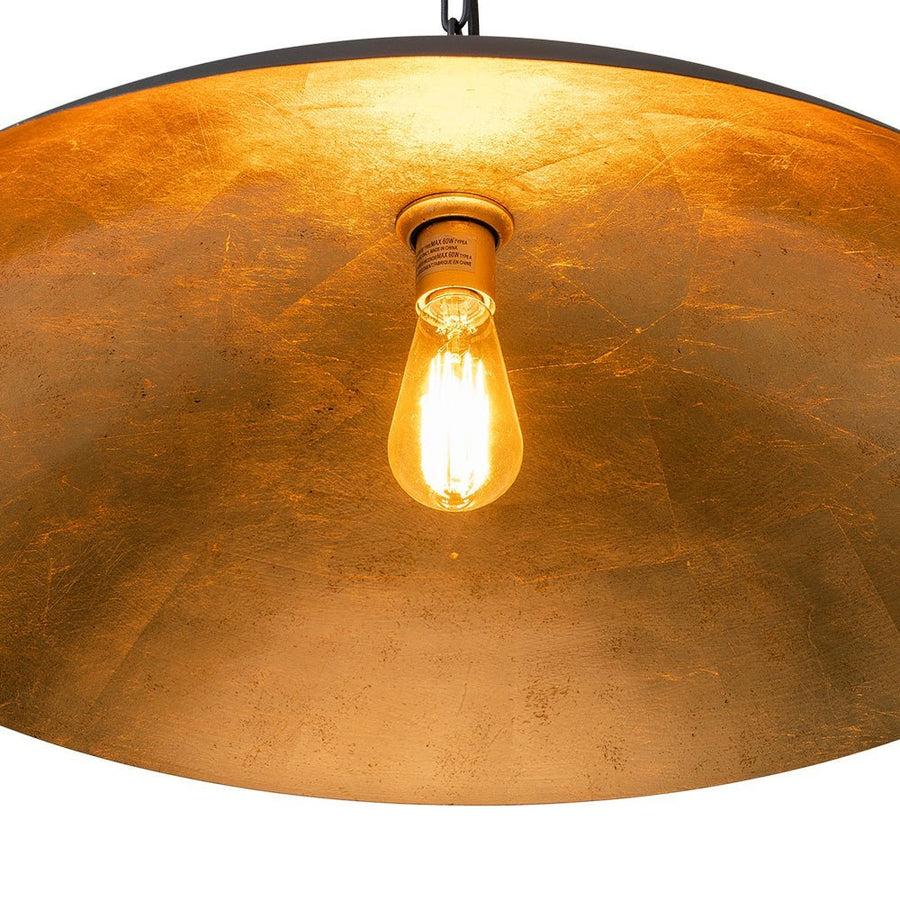 LightFixturesUSA - (OpenBox) Vintage Oversized Flat Dome Metal Pendant Light - Chandelier - Black+Gold - 1 - Lt