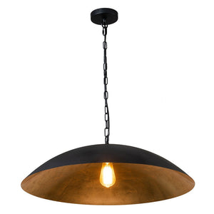 LightFixturesUSA - (OpenBox) Vintage Oversized Flat Dome Metal Pendant Light - Chandelier - Black+Gold - 1 - Lt