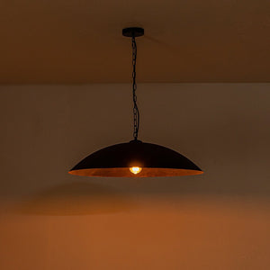 LightFixturesUSA - (OpenBox) Vintage Oversized Flat Dome Metal Pendant Light - Chandelier - Black+Gold - 1 - Lt