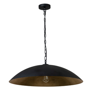 LightFixturesUSA - (OpenBox) Vintage Oversized Flat Dome Metal Pendant Light - Chandelier - Black+Gold - 1 - Lt