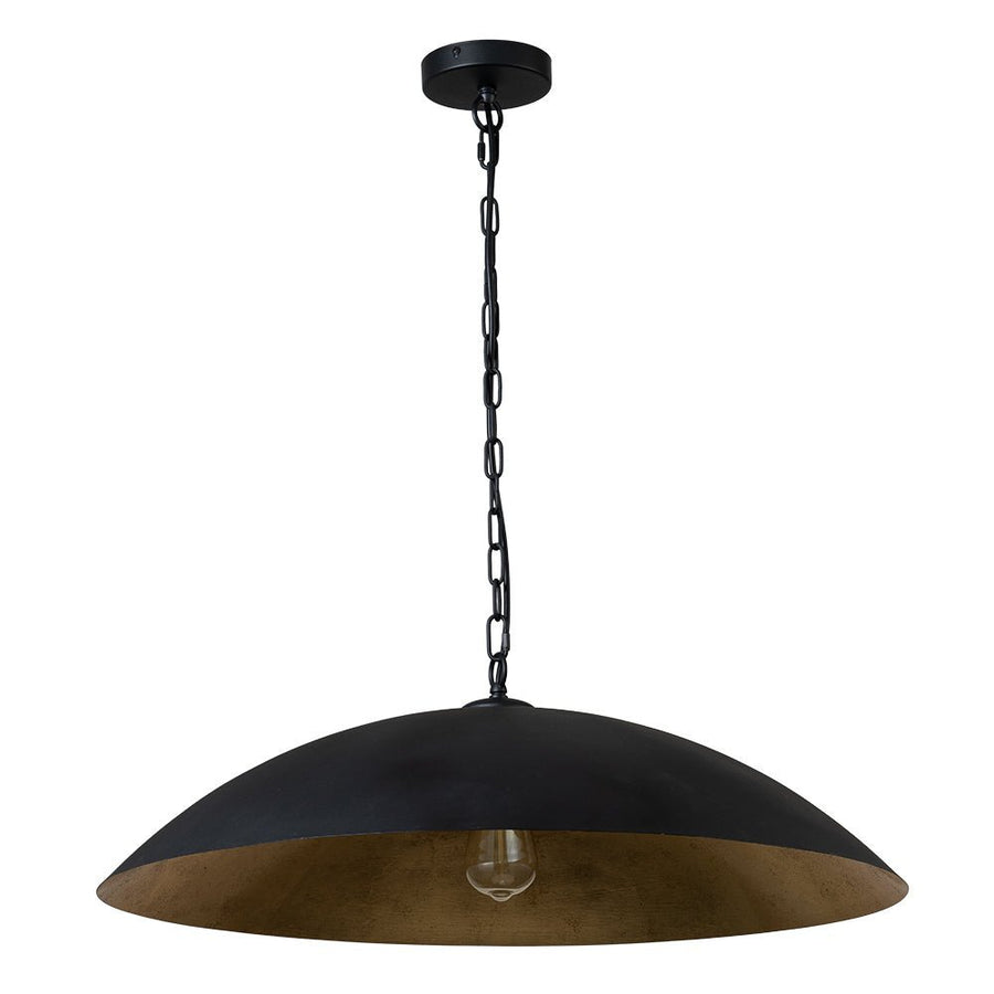LightFixturesUSA - (OpenBox) Vintage Oversized Flat Dome Metal Pendant Light - Chandelier - Black+Gold - 1 - Lt
