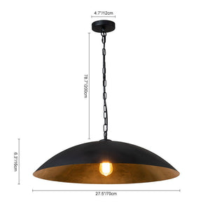 LightFixturesUSA - (OpenBox) Vintage Oversized Flat Dome Metal Pendant Light - Chandelier - Black+Gold - 1 - Lt