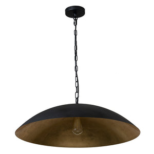 LightFixturesUSA - (OpenBox) Vintage Oversized Flat Dome Metal Pendant Light - Chandelier - Black+Gold - 1 - Lt