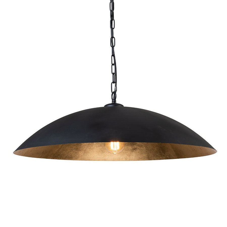 LightFixturesUSA - (OpenBox) Vintage Oversized Flat Dome Metal Pendant Light - Chandelier - Black+Gold - 1 - Lt