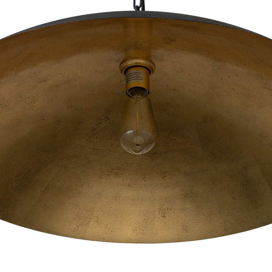 LightFixturesUSA - (OpenBox) Vintage Oversized Flat Dome Metal Pendant Light - Chandelier - Black+Gold - 1 - Lt