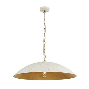LightFixturesUSA - (OpenBox) Vintage Oversized Flat Dome Metal Pendant Light - Chandelier - White+Gold - 