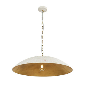 LightFixturesUSA - (OpenBox) Vintage Oversized Flat Dome Metal Pendant Light - Chandelier - White+Gold - 