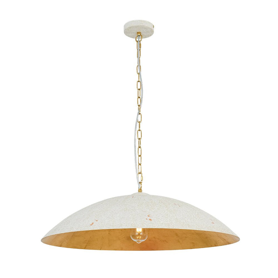 LightFixturesUSA - (OpenBox) Vintage Oversized Flat Dome Metal Pendant Light - Chandelier - White+Gold - 