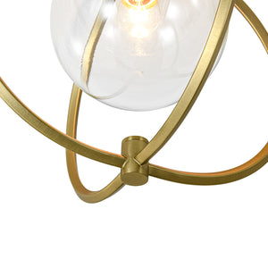 LightFixturesUSA-Orrery Brass Layered Ring 1-Light Glass Globe Semi Flush Mount-Ceiling Light-Brass-