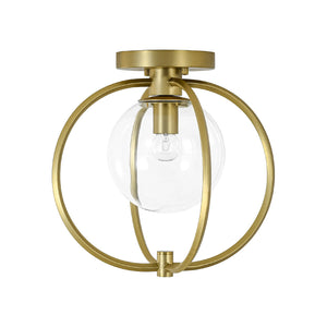 LightFixturesUSA-Orrery Brass Layered Ring 1-Light Glass Globe Semi Flush Mount-Ceiling Light-Brass-