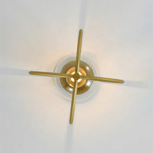 LightFixturesUSA-Orrery Brass Layered Ring 1-Light Glass Globe Semi Flush Mount-Ceiling Light-Brass-