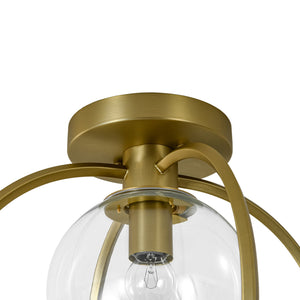 LightFixturesUSA-Orrery Brass Layered Ring 1-Light Glass Globe Semi Flush Mount-Ceiling Light-Brass-