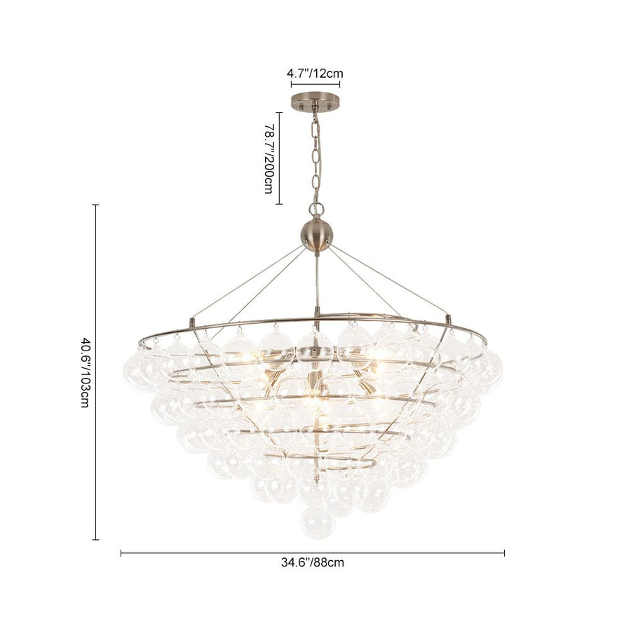LightFixturesUSA - Oversized 8 - Light Spiral Tiered Clear Glass Bubble Chandelier - Chandelier - Brass - 