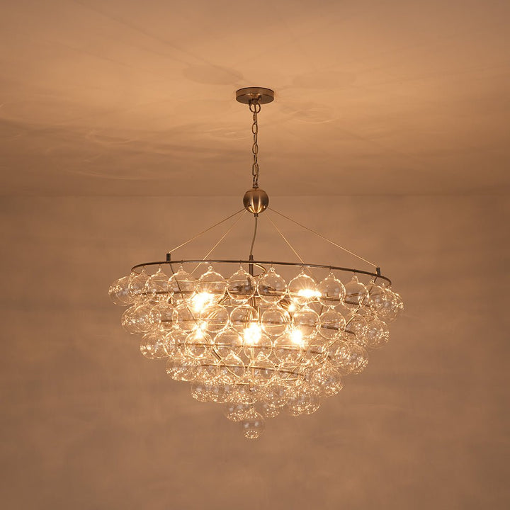 LightFixturesUSA - Oversized 8 - Light Spiral Tiered Clear Glass Bubble Chandelier - Chandelier - Brass - 