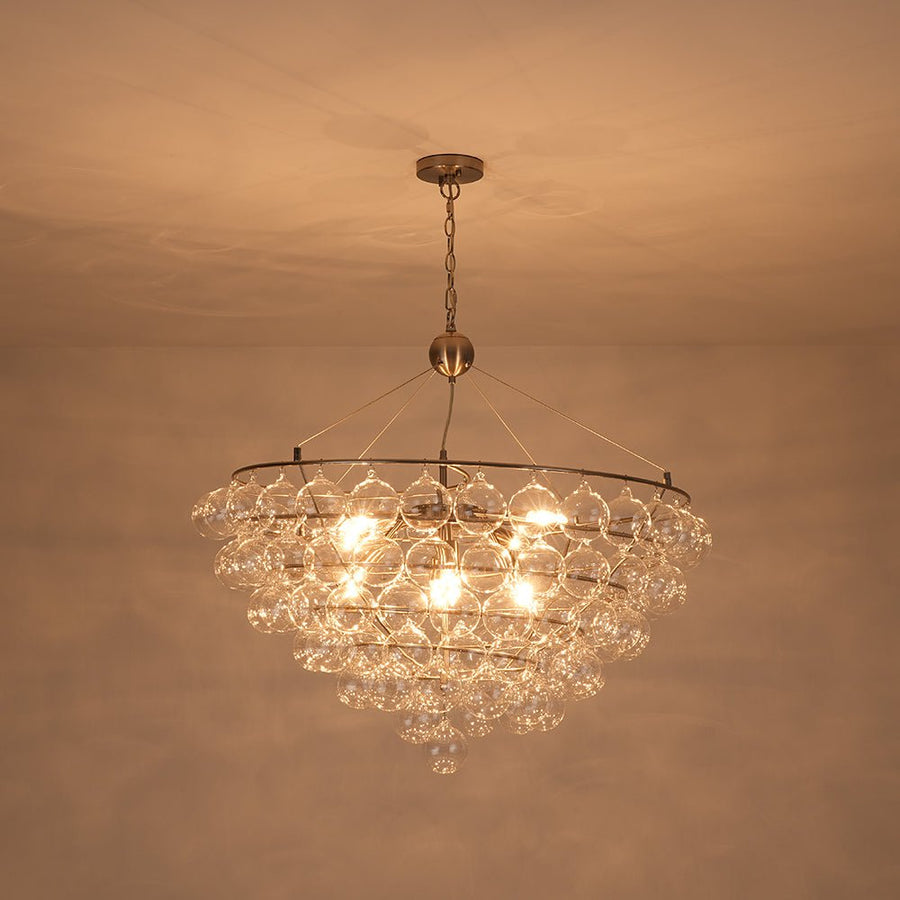 LightFixturesUSA - Oversized 8 - Light Spiral Tiered Clear Glass Bubble Chandelier - Chandelier - Brass - 