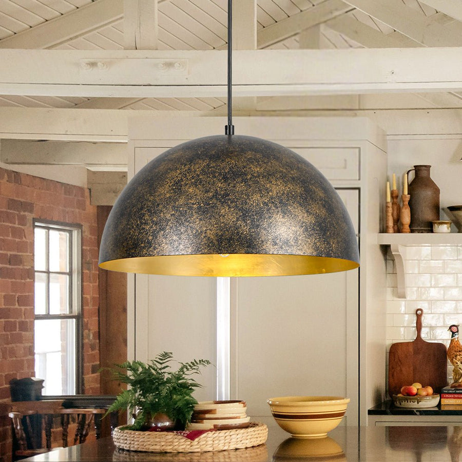 LightFixturesUSA - Oversized Antique Dark Rust Iron Dome Pendant Light - Pendant Light - 15 in. - 