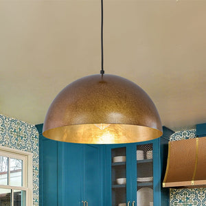 LightFixturesUSA - Oversized Antique Dark Rust Iron Dome Pendant Light - Pendant Light - 15 in./Aged Gold - 