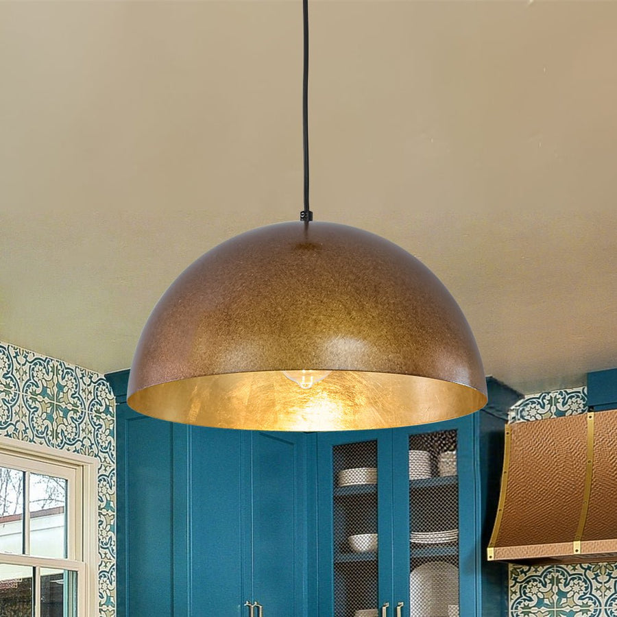 LightFixturesUSA - Oversized Antique Dark Rust Iron Dome Pendant Light - Pendant Light - 15 in./Aged Gold - 