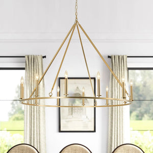 LightFixturesUSA-Oversized Chic Brass Candle Style Wagon Wheel Chandelier-Chandelier-Brass-