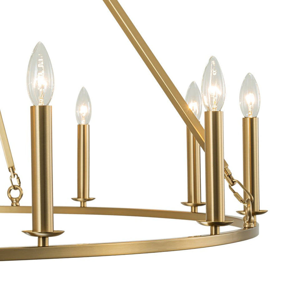 LightFixturesUSA-Oversized Chic Brass Candle Style Wagon Wheel Chandelier-Chandelier-Brass-