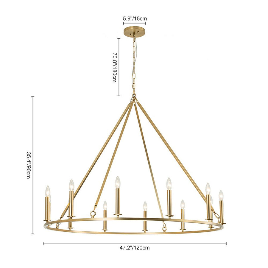 LightFixturesUSA-Oversized Chic Brass Candle Style Wagon Wheel Chandelier-Chandelier-Brass-