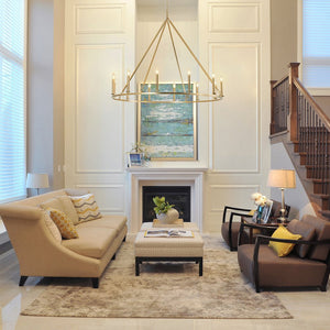LightFixturesUSA-Oversized Chic Brass Candle Style Wagon Wheel Chandelier-Chandelier-Brass-