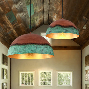 LightFixturesUSA - Oversized Industrial Copper Patina Metal Dome Pendant Light - Pendant Light - 15 in. - 