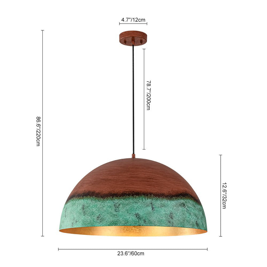 LightFixturesUSA - Oversized Industrial Copper Patina Metal Dome Pendant Light - Pendant Light - 23 in. - 