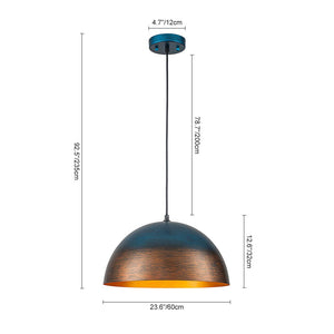 LightFixturesUSA-Oversized Industrial Oxidized Copper Patina Dome Pendant-Pendant Light-23 in.-