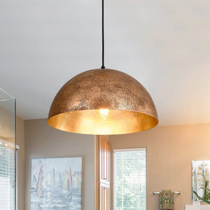 LightFixturesUSA - Oversized Metal Dome Pendant Light - Chandelier - Distressed Gold - 15 in.