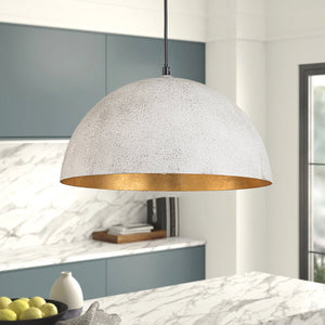 LightFixturesUSA - Oversized Metal Dome Pendant Light - Chandelier - Distressed White - 15 in.