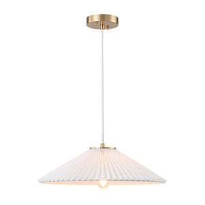 LightFixturesUSA - Oversized Pleated White Linen Shallow Cone Pendant Light - Ceiling Light - 18 in. - 