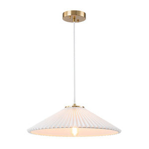 LightFixturesUSA - Oversized Pleated White Linen Shallow Cone Pendant Light - Ceiling Light - 18 in. - 