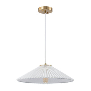 LightFixturesUSA - Oversized Pleated White Linen Shallow Cone Pendant Light - Ceiling Light - 18 in. - 