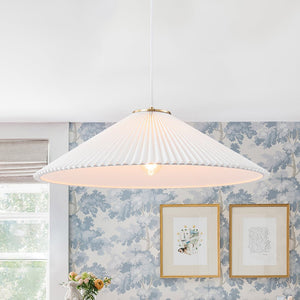 LightFixturesUSA - Oversized Pleated White Linen Shallow Cone Pendant Light - Ceiling Light - 25 in. - 