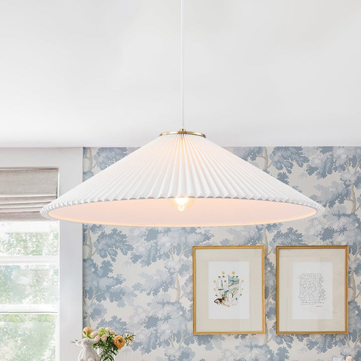 LightFixturesUSA - Oversized Pleated White Linen Shallow Cone Pendant Light - Ceiling Light - 25 in. - 