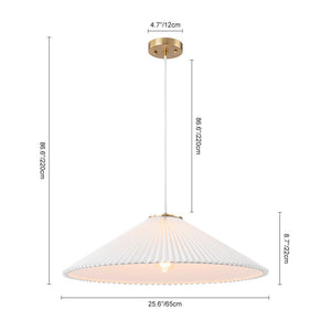 LightFixturesUSA - Oversized Pleated White Linen Shallow Cone Pendant Light - Ceiling Light - 25 in. - 