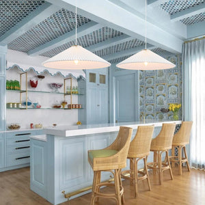 LightFixturesUSA - Oversized Pleated White Linen Shallow Cone Pendant Light - Ceiling Light - 25 in. - 